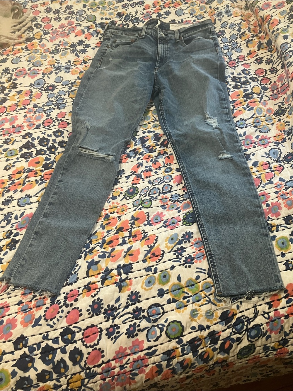 rag & bone Distressed Light Blue Ankle Jeans